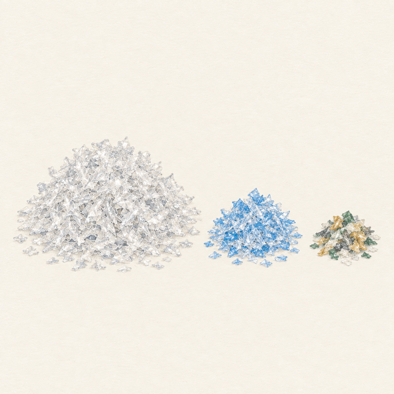 Sort: Flakes are sorted into clear, blue and mixed streams.